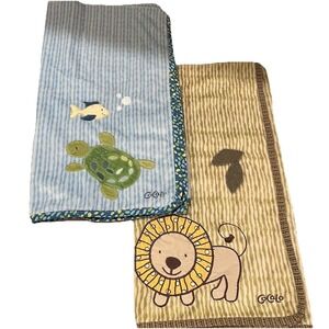 2 Cocalo Vtg Baby Blankets Lion Turtle Fish Cotton Lovey